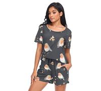 YOUJUNER Pyjamas Sets for Women, Robin Bird Pattern Short Sleeve Sleepwear Summer Loungewear Set Pjs Nightwear Set Multicolor