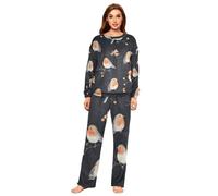 YOUJUNER Pyjamas Sets for Women, Robin Bird Pattern Winter Warm Sleepwear Loungewear Set Pjs Nightwear Set Multicolor
