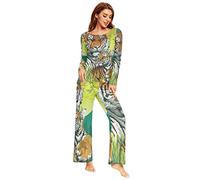 YOUJUNER Pyjamas Sets for Women, Tiger Print Long Sleeve Sleepwear Loungewear Set Pjs Nightwear Set Multicolor