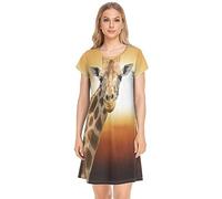 YOUJUNER Women's Nightdress Africa Animal Giraffe Nighties Nightgown Short Sleeve Nightshirt Sleepwear Loungewear T-Shirt Dress