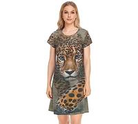 YOUJUNER Women's Nightdress Animal Leopard Print Nighties Nightgown Short Sleeve Nightshirt Sleepwear Loungewear T-Shirt Dress