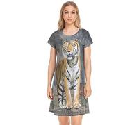 YOUJUNER Women's Nightdress Animal Tiger Print Nighties Nightgown Short Sleeve Nightshirt Sleepwear Loungewear T-Shirt Dress