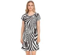 YOUJUNER Women's Nightdress Animal Zebra Print Nighties Nightgown Short Sleeve Nightshirt Sleepwear Loungewear T-Shirt Dress