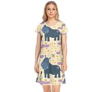 YOUJUNER Women's Nightdress Cute Animal Hippo Pattern Nighties Nightgown Short Sleeve Nightshirt Sleepwear Loungewear T-Shirt Dress