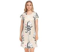 YOUJUNER Women's Nightdress Cute Cartoon Zebra Nighties Nightgown Short Sleeve Nightshirt Sleepwear Loungewear T-Shirt Dress