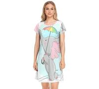 YOUJUNER Women's Nightdress Cute Elephant Boy Nighties Nightgown Short Sleeve Nightshirt Sleepwear Loungewear T-Shirt Dress
