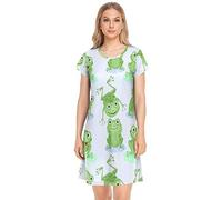 YOUJUNER Women's Nightdress Cute Green Frogs Nighties Nightgown Short Sleeve Nightshirt Sleepwear Loungewear T-Shirt Dress
