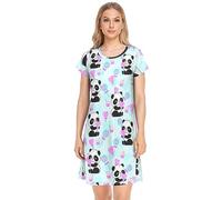 YOUJUNER Women's Nightdress Cute Panda Pattern Nighties Nightgown Short Sleeve Nightshirt Sleepwear Loungewear T-Shirt Dress
