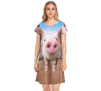 YOUJUNER Women's Nightdress Cute Pig Nighties Nightgown Short Sleeve Nightshirt Sleepwear Loungewear T-Shirt Dress