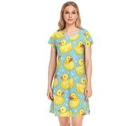 YOUJUNER Women's Nightdress Cute Yellow Ducks Nighties Nightgown Short Sleeve Nightshirt Sleepwear Loungewear T-Shirt Dress