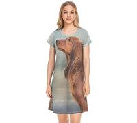 YOUJUNER Women's Nightdress Dachshund Dog Nighties Nightgown Short Sleeve Nightshirt Sleepwear Loungewear T-Shirt Dress