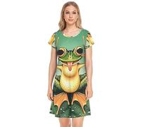 YOUJUNER Women's Nightdress Funny Frog Nighties Nightgown Short Sleeve Nightshirt Sleepwear Loungewear T-Shirt Dress