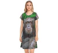 YOUJUNER Women's Nightdress Funny Gorilla Monkey Nighties Nightgown Short Sleeve Nightshirt Sleepwear Loungewear T-Shirt Dress