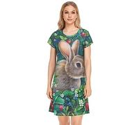 YOUJUNER Women's Nightdress Hare Bunny Rabbit Nighties Nightgown Short Sleeve Nightshirt Sleepwear Loungewear T-Shirt Dress
