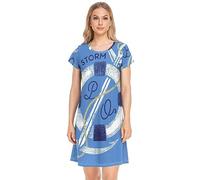 YOUJUNER Women's Nightdress Nautical Anchor Decor Nighties Nightgown Short Sleeve Nightshirt Sleepwear Loungewear T-Shirt Dress