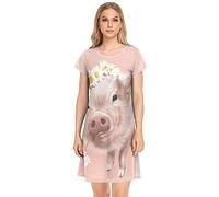 YOUJUNER Women's Nightdress Pink Pig Nighties Nightgown Short Sleeve Nightshirt Sleepwear Loungewear T-Shirt Dress