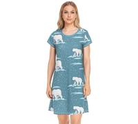 YOUJUNER Women's Nightdress Polar Bear Pattern Nighties Nightgown Short Sleeve Nightshirt Sleepwear Loungewear T-Shirt Dress