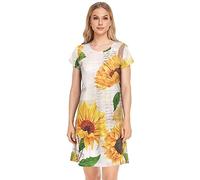 YOUJUNER Women's Nightdress Vintage Sunflower Nighties Nightgown Short Sleeve Nightshirt Sleepwear Loungewear T-Shirt Dress