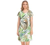 YOUJUNER Women's Nightdress Watercolor Sloth Tree Leaves Nighties Nightgown Short Sleeve Nightshirt Sleepwear Loungewear T-Shirt Dress