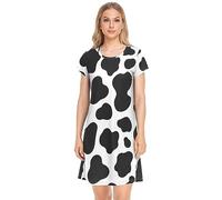 YOUJUNER Women's Nightdress white black Cow Spots Nighties Nightgown Short Sleeve Nightshirt Sleepwear Loungewear T-Shirt Dress
