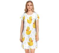 YOUJUNER Women's Nightdress Yellow Ducks Nighties Nightgown Short Sleeve Nightshirt Sleepwear Loungewear T-Shirt Dress