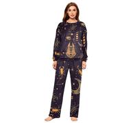 YOUJUNER Womens Pyjamas Sets, Egyptian Anubis Constellation Pyjama Pjs Winter Warm Sleepwear Loungewear Set Nightwear Set for Women Girls Multicolor