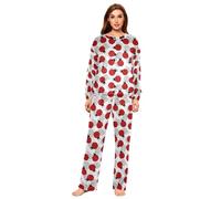 YOUJUNER Womens Pyjamas Sets, Ladybird Pattern Pyjama Pjs Winter Warm Sleepwear Loungewear Set Nightwear Set for Women Girls Multicolor