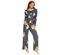 YOUJUNER Women's Robin Bird Pattern Multicolor Pyjama Set, Size M, Multicolor