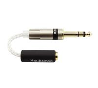 Youkamoo 1/4" 6.35mm to 4.4mm Female Adapter Cable - Silver | Headphone Adapter, Silver Plated Copper 8 Core Braided, Single-Ended to Balanced, For DAP DAC AMP, 5cm Short Cable