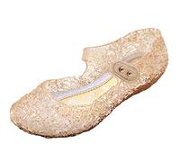 YouKD Girl's Princess Cosplay Shoes Dress Up Shoes Crystal Sandals Jelly Shoes for Halloween Carnival Birthday Party with Velcro Golden 12 Child UK