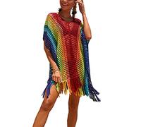 YouKD Women's Hollow Knit Tunic See-Through Crochet Tops Beach Cover Poncho Summer Beach Cover Up Robes