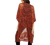 YouKD Women's Lace Cardigan See Through Dress Boho Long Kimono Beach Swimsuit Cover Up Dresses