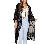 YouKD Women's Lace Cardigan See Through Dress Boho Long Kimono Beach Swimsuit Cover Up Dresses