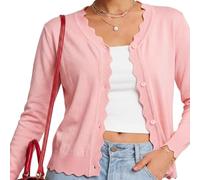 Youkly Women's Cardigan,Ribbed Knit Long Sleeve, V-Neck, Button Down Pink