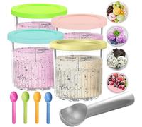 YOUlDIANZI 4 Pack Creami Pints and Lids for Ninja, NC501 NC500 Series, Round, Multi-color, Ice Cream Pints Set, 24 Fluid Ounces, 6 Inches (Diameter x Height)