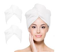 YoulerTex Microfiber Hair Towel Wrap for Women, 2 Pack 10 inch X 26 inch, Super Absorbent Quick Dry Hair Turban For Drying Curly, Long & Thick Hair (White)