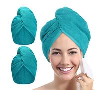 YoulerTex Microfibre Hair Towel Wrap: 2Pack Hair Turban Super Absorbent Rapid Drying Microfiber Towel for Women Curly Long Wet Plopping Hair Girls Head Towelling Large Anti-Frizz (Aqua Green)