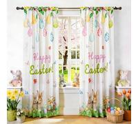youleyar Easter Curtains for Living Room, 84 Inch Length Easter Colorful Eggs and Cute Bunny Printed Pattern Curtain, Rod Pocket Window Drapes Decorations for Bedroom Dining Room Drapes, 52W x 84L