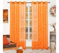 youleyar Gold Foil Print Voile Sheer Curtains, Leaves Grommet Top Window Drapes 108 Inches Long, Luxury Metallic Bronzing Treatment Panels for Home Window Decoration, 2 Panels(Orange,52W x 108L)