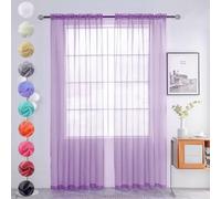 youleyar Solid Sheer Rod Pocket Curtain Voile Draperies 2 Panels White Beige Black Grey Coffee 52 Inch Width 108 Inch Long 1 Pair for Kitchen Bedroom Children Living Room Yard (Lavender,52Wｘ108L)
