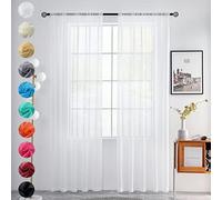 youleyar Solid Sheer Rod Pocket Curtain Voile Draperies 2 Panels White Beige Black Grey Coffee 52 Inch Width 108 Inch Long 1 Pair for Kitchen Bedroom Children Living Room Yard(White,52Wｘ108L)