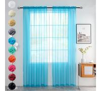 Youleyar Solider, durchscheinender Stangentaschenvorhang, Voile-Vorhänge, 2 Paneele, Weiß, Beige, Schwarz, Grau, Kaffee, 132 cm Breite, 274 cm lang, 1 Paar für Küche, Hof (Cyanblau, 52 Wx108 L)