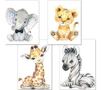 YOULIKE Baby Room Decoration Cartoon Animals Pictures - 4 Pack Theme Nursery Wall Art Decals for Boys Girls Kids Children's Bedroom - Without Frame