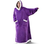 YOULIKE Extra Long Hoodie Blanket for Men Women - Oversized Sweatshirt Fluffy Wearable Snuggle Hooded - Super Soft Giant Fleece Sherpa Blanket Hoodie Sweatshirt Purple