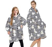 YOULIKE Oversized Blanket Hoodie for Women, Girls - Sherpa Fluffy Fleece Wearable Hooded with Big Pocket(Grey Cat)