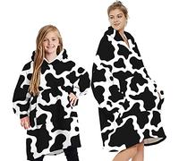 YOULIKE Oversized Blanket Hoodie for Women, Girls - Sherpa Fluffy Fleece Wearable Hooded with Big Pocket(Cows)
