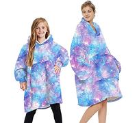 YOULIKE Oversized Blanket Hoodie for Women, Girls - Sherpa Fluffy Fleece Wearable Hooded with Big Pocket(Blue Galaxy)