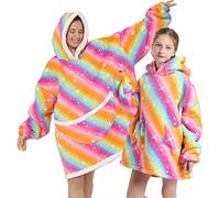 YOULIKE Oversized Wearable Blanket Hoodie For Adult Kids - Super Soft Sherpa Fluffy Fleece Sweatshirt Hooded with Giant Pocket(Rainbow)
