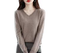 Youllyuu 100% Merino Wool Cashmere Sweater Women's V-Neck Pullover Autumn Winter Knitted Jumper Tops khaki9 M
