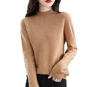 Youllyuu 100% Pure Merino Wool Mock Neck Pullover Cashmere Seamless Sweater Woman Knitted Jumper Tops Gold XL